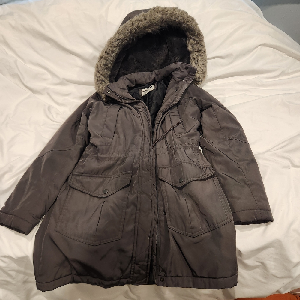 A New Day Kids Puffer Jacket with Faux Fur Trim - Brown